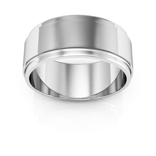 10K White Gold 8mm flat edge design wedding band - DELLAFORA