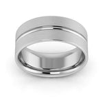 10K white Gold 8mm grooved design brushed comfort fit wedding band - DELLAFORA