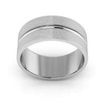 10K White Gold 8mm grooved design brushed wedding band - DELLAFORA