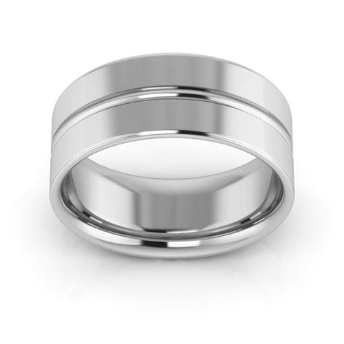 10K White Gold 8mm grooved design comfort fit wedding band - DELLAFORA