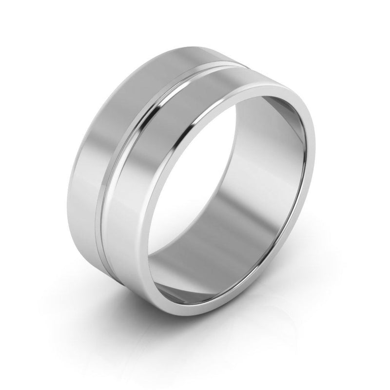 10K White Gold 8mm grooved design wedding band - DELLAFORA