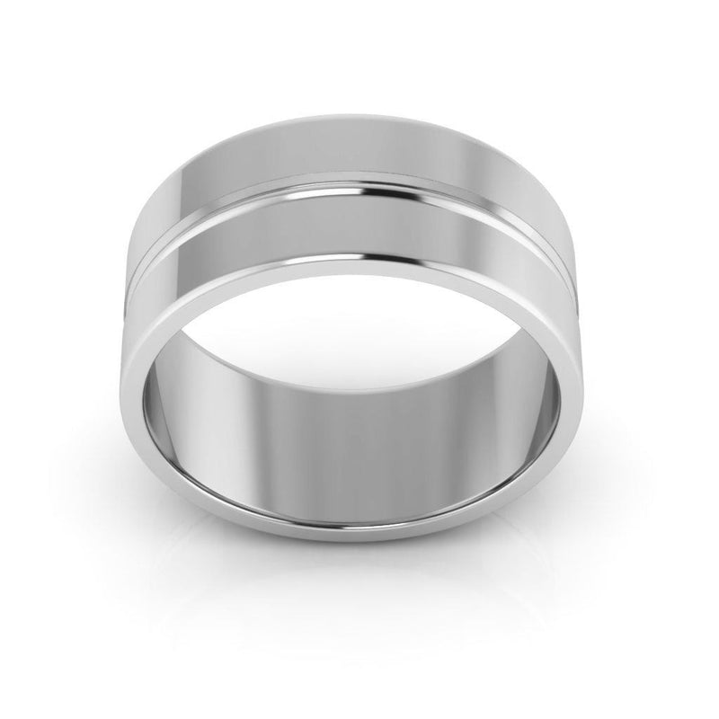 10K White Gold 8mm grooved design wedding band - DELLAFORA