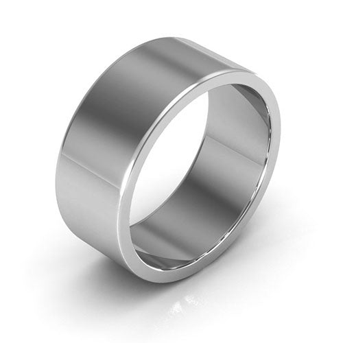 10K White Gold 8mm heavy weight flat wedding band - DELLAFORA