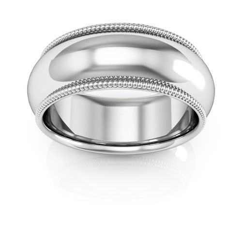 10K White Gold 8mm milgrain comfort fit wedding band - DELLAFORA