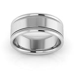 10K White Gold 8mm milgrain raised edge design comfort fit wedding band - DELLAFORA