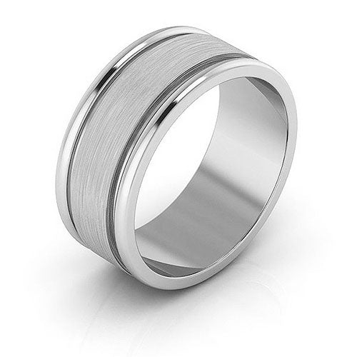 10K White Gold 8mm raised edge design brushed center wedding band - DELLAFORA