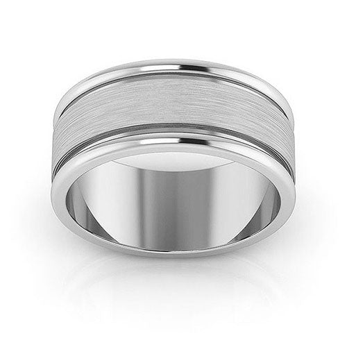 10K White Gold 8mm raised edge design brushed center wedding band - DELLAFORA