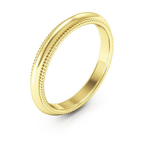 10K Yellow Gold 3mm milgrain comfort fit wedding band - DELLAFORA