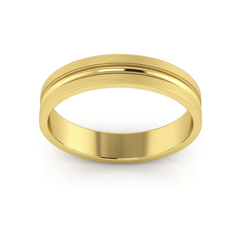 10K Yellow Gold 4mm grooved design brushed wedding band - DELLAFORA