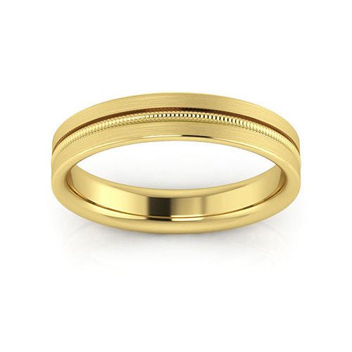 10K Yellow Gold 4mm milgrain grooved design brushed comfort fit wedding band - DELLAFORA