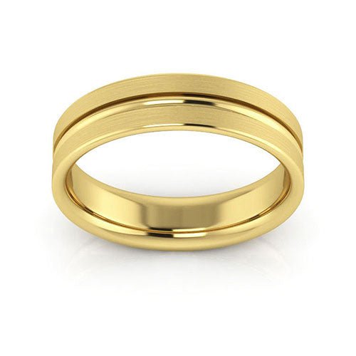 10K Yellow Gold 5mm grooved design brushed comfort fit wedding band - DELLAFORA