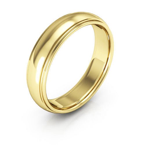 10K Yellow Gold 5mm half round edge design comfort fit wedding band - DELLAFORA