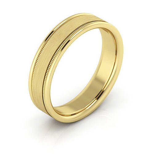 10K Yellow Gold 5mm milgrain raised edge design brushed center comfort fit wedding band - DELLAFORA