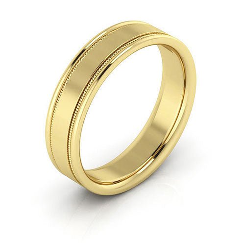 10K Yellow Gold 5mm milgrain raised edge design comfort fit wedding band - DELLAFORA