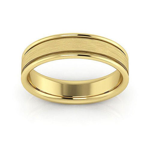 10K Yellow Gold 5mm raised edge design brushed center comfort fit wedding band - DELLAFORA