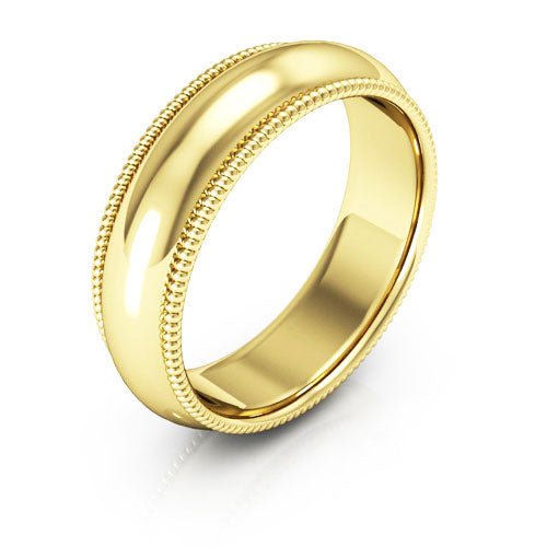 10K Yellow Gold 6mm milgrain comfort fit wedding band - DELLAFORA