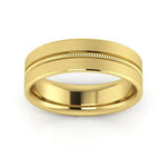 10K Yellow Gold 6mm milgrain grooved design brushed comfort fit wedding band - DELLAFORA