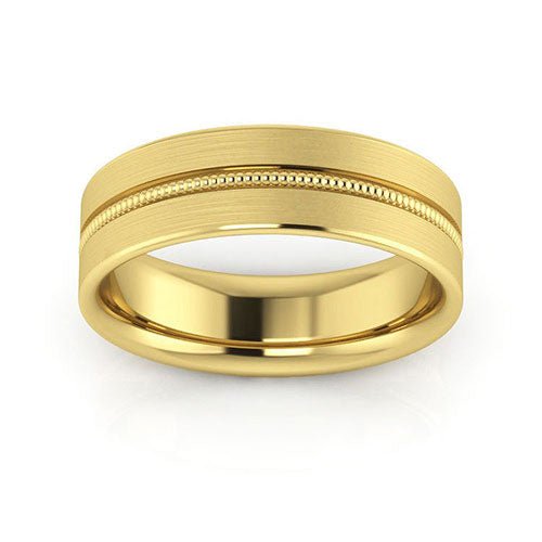 10K Yellow Gold 6mm milgrain grooved design brushed comfort fit wedding band - DELLAFORA