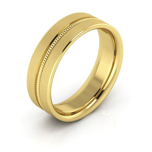 10K Yellow Gold 6mm milgrain grooved design brushed comfort fit wedding band - DELLAFORA