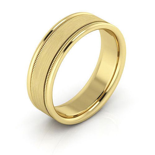 10K Yellow Gold 6mm milgrain raised edge design brushed center comfort fit wedding band - DELLAFORA