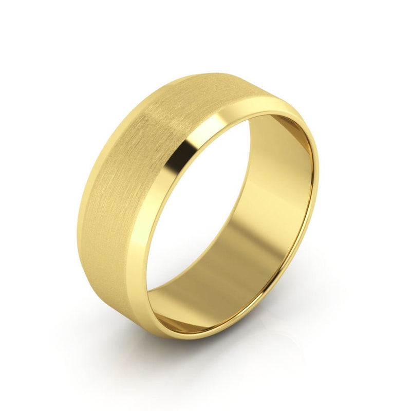 10K Yellow Gold 7mm beveled edge satin center wedding band - DELLAFORA