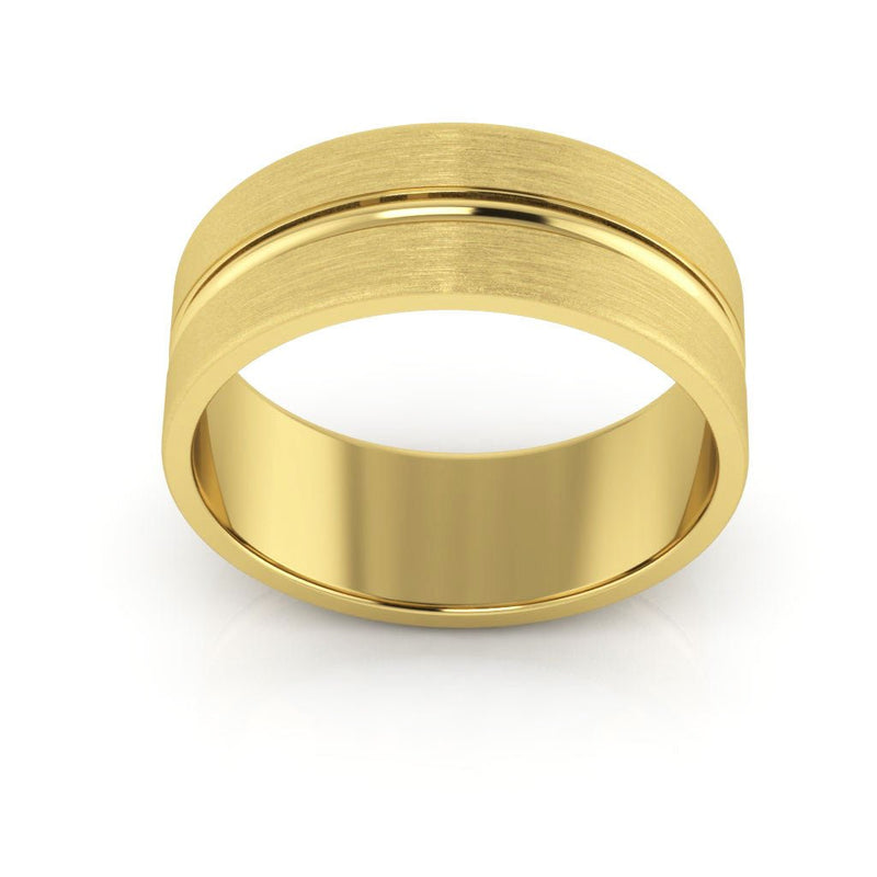 10K Yellow Gold 7mm grooved design brushed wedding band - DELLAFORA