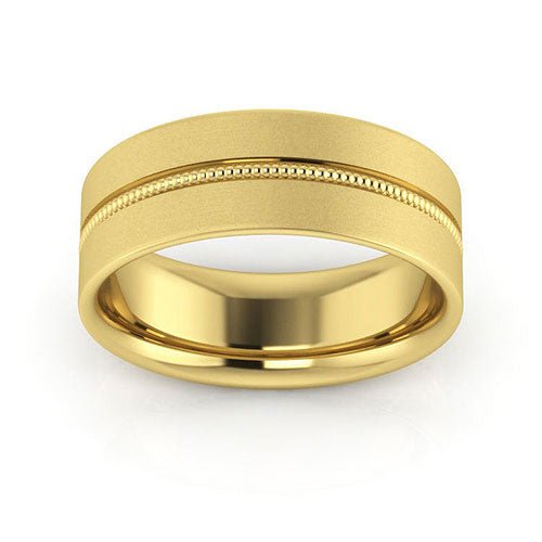 10K Yellow Gold 7mm milgrain grooved design brushed comfort fit wedding band - DELLAFORA