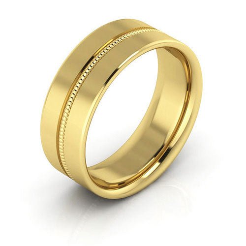 10K Yellow Gold 7mm milgrain grooved design comfort fit wedding band - DELLAFORA