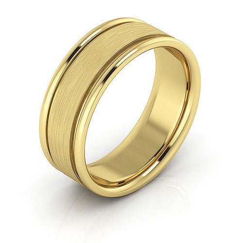 10K Yellow Gold 7mm raised edge design brushed center comfort fit wedding band - DELLAFORA