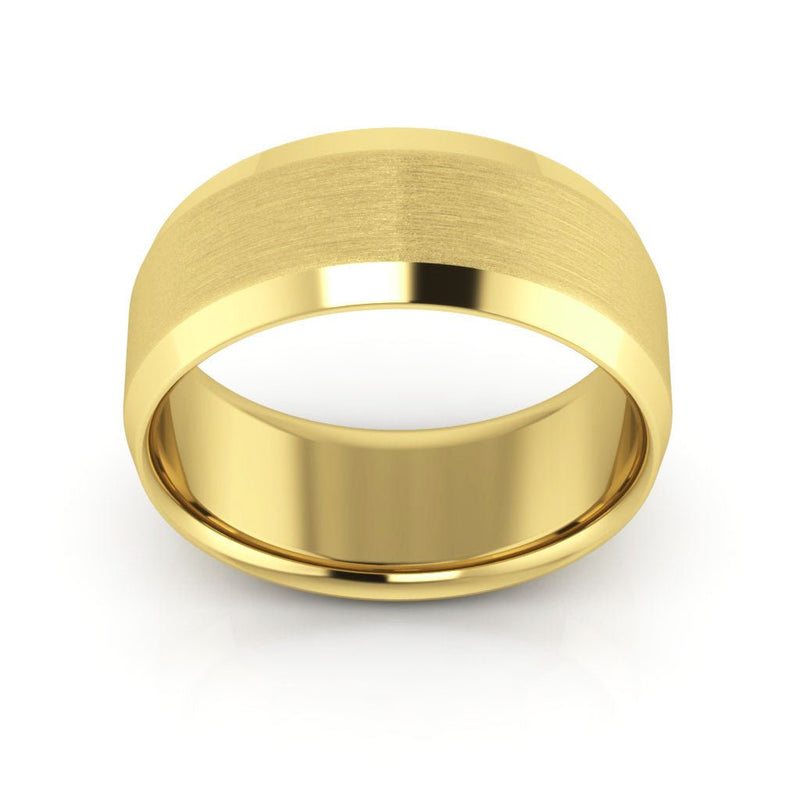 10K Yellow Gold 8mm beveled edge satin center comfort fit wedding band - DELLAFORA