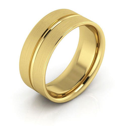 10K Yellow Gold 8mm grooved design brushed comfort fit wedding band - DELLAFORA