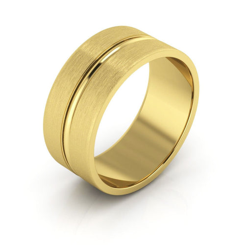 10K Yellow Gold 8mm grooved design brushed wedding band - DELLAFORA