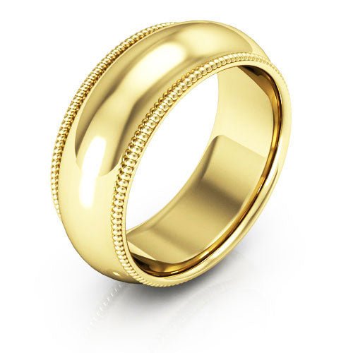 10K Yellow Gold 8mm milgrain comfort fit wedding band - DELLAFORA