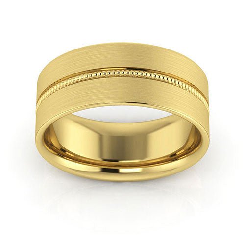 10K Yellow Gold 8mm milgrain grooved design brushed comfort fit wedding band - DELLAFORA