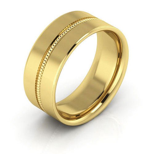 10K Yellow Gold 8mm milgrain grooved design comfort fit wedding band - DELLAFORA