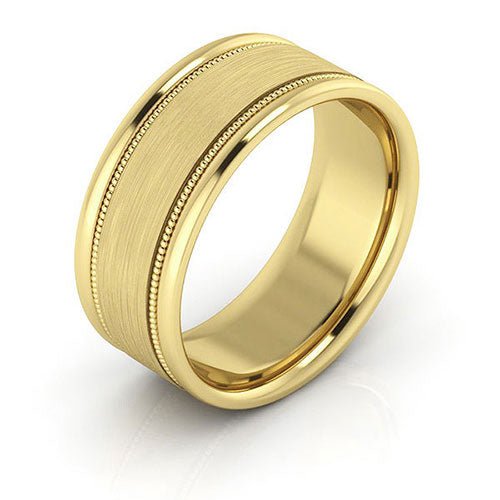 10K Yellow Gold 8mm milgrain raised edge design brushed center comfort fit wedding band - DELLAFORA