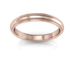 14K Rose Gold 3mm half round edge design comfort fit wedding band - DELLAFORA