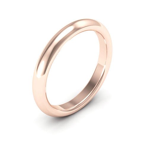 14K Rose Gold 3mm heavy weight half round comfort fit wedding band - DELLAFORA