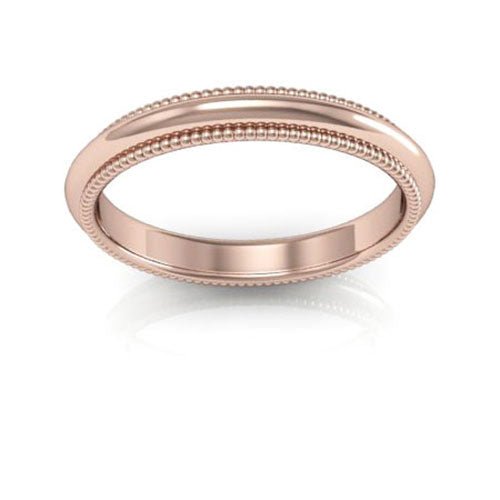 14K Rose Gold 3mm milgrain comfort fit wedding band - DELLAFORA