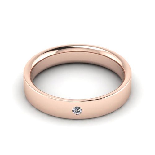 14K Rose Gold 4mm flat comfort fit diamond wedding band - DELLAFORA