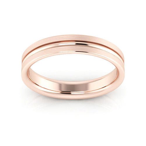 14K Rose Gold 4mm grooved design brushed comfort fit wedding band - DELLAFORA