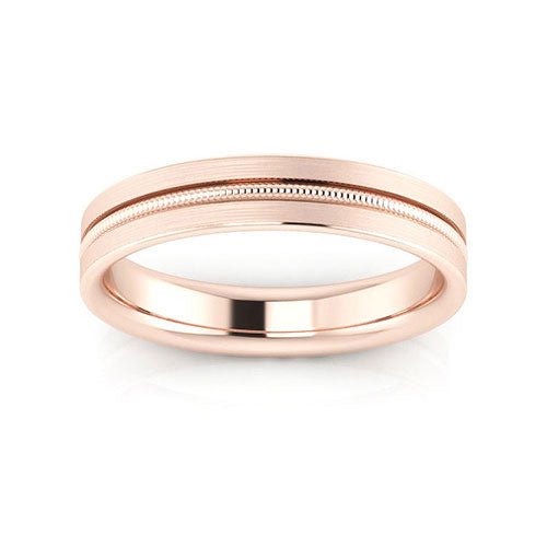 14K Rose Gold 4mm milgrain grooved design brushed comfort fit wedding band - DELLAFORA