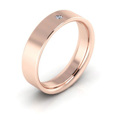 14K Rose Gold 5mm flat comfort fit diamond wedding band - DELLAFORA