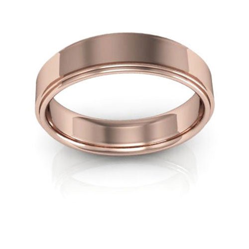 14K Rose Gold 5mm flat edge design comfort fit wedding band - DELLAFORA