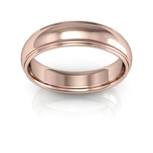 14K Rose Gold 5mm half round edge design comfort fit wedding band - DELLAFORA