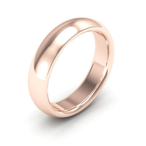 14K Rose Gold 5mm heavy weight half round comfort fit wedding band - DELLAFORA