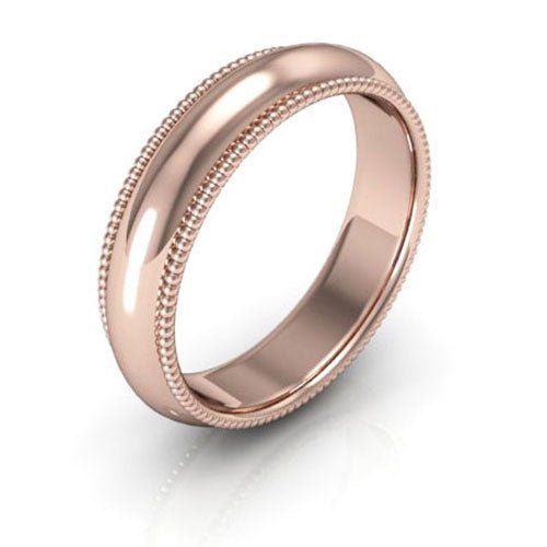 14K Rose Gold 5mm milgrain comfort fit wedding band - DELLAFORA