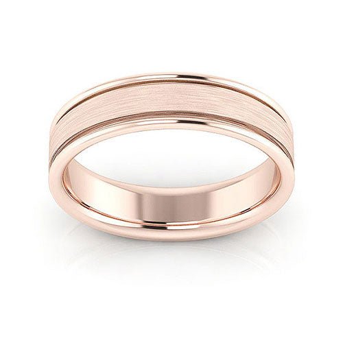 14K Rose Gold 5mm raised edge design brushed center comfort fit wedding band - DELLAFORA