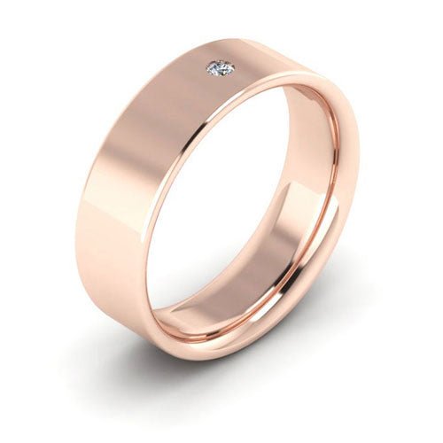 14K Rose Gold 6mm flat comfort fit diamond wedding band - DELLAFORA