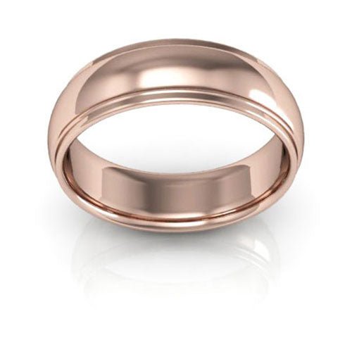 14K Rose Gold 6mm half round edge design comfort fit wedding band - DELLAFORA